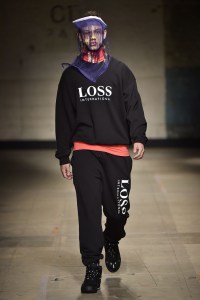 Model on the catwalkChristopher Shannon show, Runway, Autumn Winter 2017, London Fashion Week Men's, UK - 07 Jan 2017