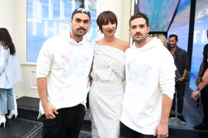 Jackie Cruz with designers John Targon and Scott Studenberg in the front rowBaja East show, Front Row, Spring Summer 2018, New York Fashion Week, USA - 12 Sep 2017
