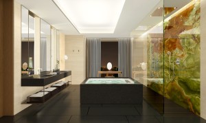 The bathroom in the Bulgari Beijing hotel suite. 