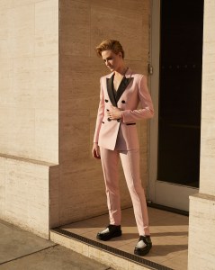 Evan Rachel Wood in Dundas’ pink suit. Tuk shoes; Anita Ko jewelry.