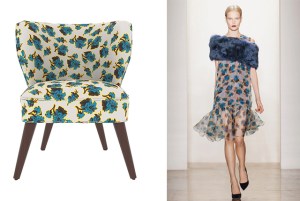 A print from Peter Som’s Fall 2013 collection and a chair from The Inside.