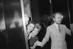 Pierre Berge backstage during the Yves St. Laurent fall 1972 Couture collection on July 28, 1972 in Paris.