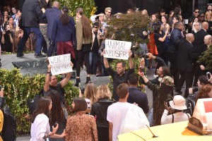 Animal rights protesters at Banana Republic’s “see-now-buy-now” show.