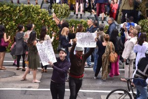 Animal rights protesters at Banana Republic’s “see-now-buy-now” show.
