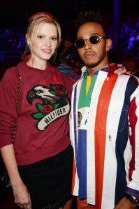 Lara Stone and Lewis Hamilton in the front rowTommy Hilfiger show, Spring Summer 2018, London Fashion Week, UK - 19 Sep 2017