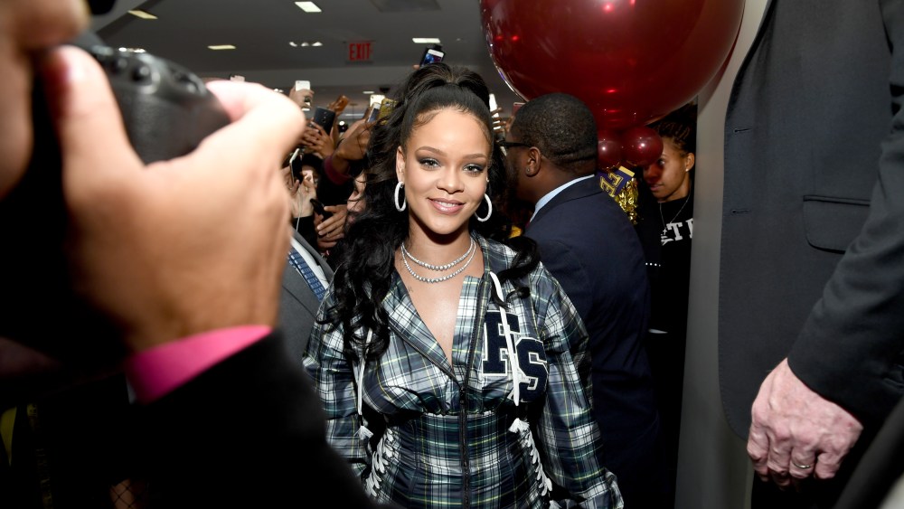 NEW YORK, NY - OCTOBER 13:  Rihanna hosts a pep rally to celebrate the launch of the AW17 FENTY PUMA by Rihanna collection at Bloomingdales on 59th Street on October 13, 2017 in New York City.  (Photo by Dimitrios Kambouris/Getty Images for FENTY PUMA by Rihanna)