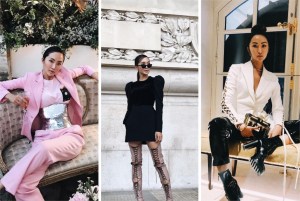 Chriselle Lim posted Instagram photos of herself wearing Oscar de La Renta, Elie Saab and Louis Vuitton during Paris Fashion Week.