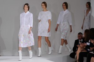 Models on the runway at Jil Sander's spring 2013 show.