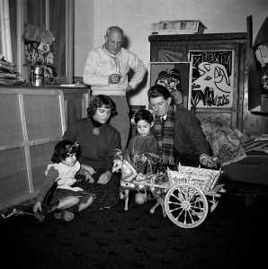 A rare document of Picasso with his four children, Paloma, Maya, Claude and Paulo. Christmas me at La Galloise, Vallauris, 1953