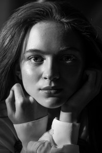 Closeup black and white Photoshoot of Sadie Sink of Stranger Things Portrait