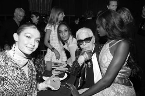 Gigi Hadid, Joan Smalls, Karl Lagerfeld, Duckie ThotV Magazine dinner in honor of Karl Lagerfeld, New York, USA - 23 Oct 2017