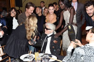 Kristina O'Neill, Magnus Berger, Bella Hadid, Duckie Thot, Karl Lagerfeld, Gigi HaidV Magazine dinner in honor of Karl Lagerfeld, New York, USA - 23 Oct 2017