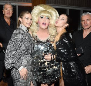 Mario Testino, Gigi Hadid, Lady Bunny, Bella Hadid, Baz LuhrmannV Magazine dinner in honor of Karl Lagerfeld, New York, USA - 23 Oct 2017