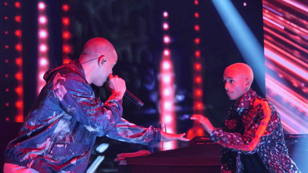Will Smith and his son Jaden perform at the Vuitton party