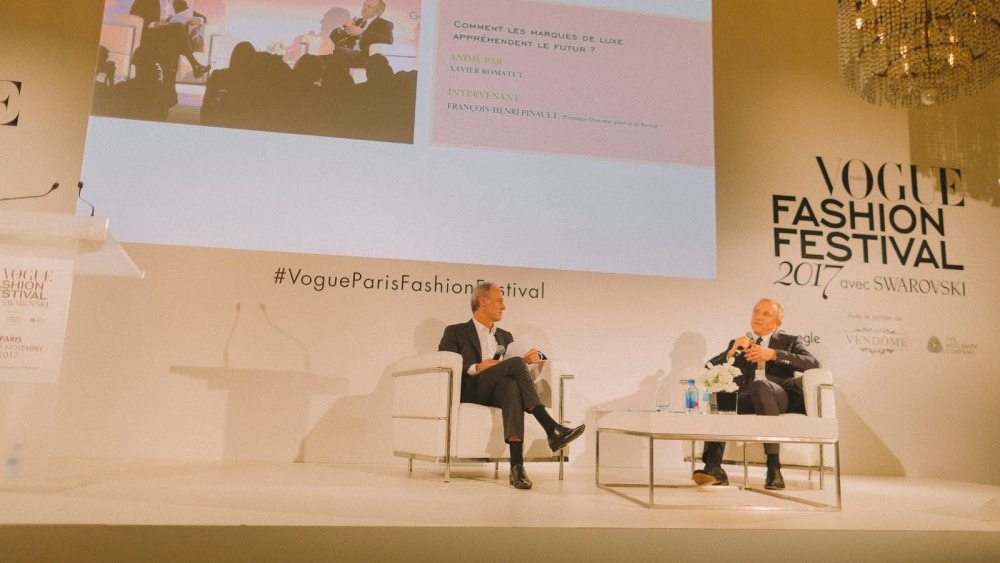 Kering's François-Henri Pinault talks with Condé Nast France ceo Xavier Romatet at the Vogue Fashion Festival.