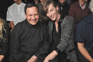 Azzedine Alaia and Milla Jovovich at the premiere of the film "Saint Laurent".