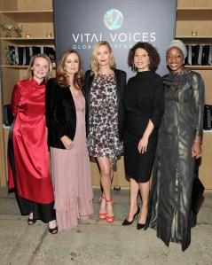 HOLLYWOOD, CA - NOVEMBER 01: (L-R) President and CEO, Vital Voices, Alyse Nelson, Editor-in-Chief of PORTER, Lucy Yeomans, Charlize Theron, Chairman of Universal Pictures, Donna Langley and Hafsat Abiola at PORTER Hosts Incredible Women Gala In Association With Estee Lauder at NeueHouse Los Angeles on November 1, 2017 in Hollywood, California.  (Photo by Donato Sardella/Getty Images for PORTER Magazine)