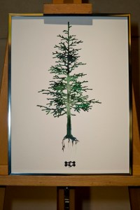 A painting of a Christmas tree by Olivier Theyskens.