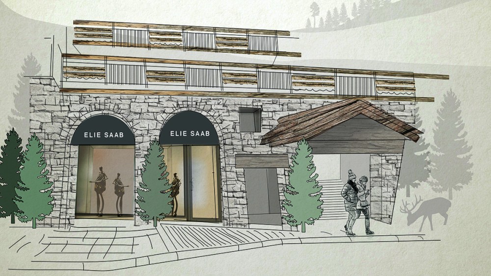 A rendering of the Elie Saab temporary store in Courchevel.