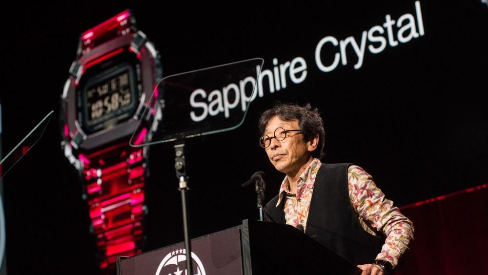 G-Shock founder Kikuo Ibe announces the firm's new sapphire crystal watch.