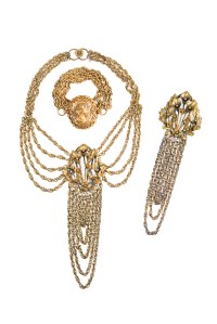 A group of gold-plated jewelry in Joseff's signature Russian plating technique. Worn by Bette Davis.
