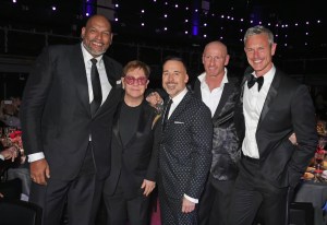 LONDON, ENGLAND - NOVEMBER 29: (L to R) John Amaechi, Sir Elton John, David Furnish, Gareth Thomas and Mark Foster attend CLUB LOVE for the Elton John AIDS Foundation in association with BVLGARI on November 29, 2017 in London, England. Pic Credit: Dave Benett