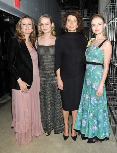 HOLLYWOOD, CA - NOVEMBER 01:  (L-R) Editor-in-Chief of PORTER, Lucy Yeomans, Brie Larson, Chairman of Universal Pictures, Donna Langley and Kate Bosworth at PORTER Hosts Incredible Women Gala In Association With Estee Lauder at NeueHouse Los Angeles on November 1, 2017 in Hollywood, California.  (Photo by Donato Sardella/Getty Images for PORTER Magazine)