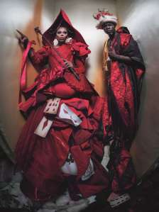 Ru Paul and Djimon as the Queen and King of hearts in the Pirelli 2018 Calendar.