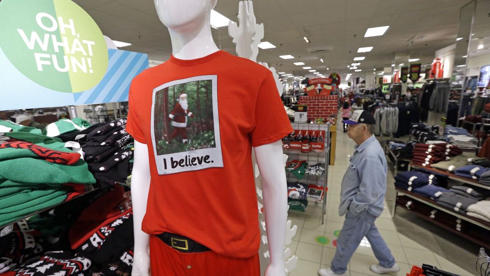 A shopper walks past a display at a JCPenney store, in Seattle. Black Friday has morphed from a single day when people got up early to score doorbusters into a whole season of deals, so shoppers may feel less need to be outHoliday Shopping Black Friday, Seattle, USA - 24 Nov 2017