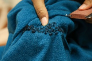 Jussara Lee held a holiday mending party to encourage sustainability.