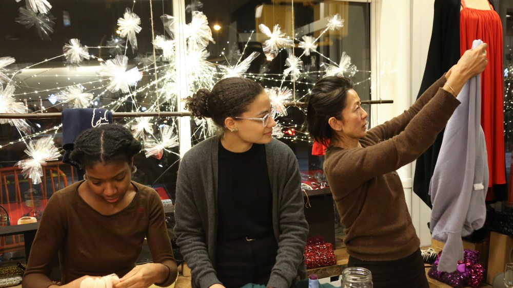 Jussara Lee held a holiday mending party to encourage sustainability.