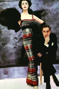 Traina-Norell, roman-striped, sequined evening sheath worn by Dovima, 1959.