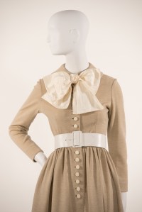 Norell, wool jersey shirtwaist with leather belt and silk taffeta bow, 1971.