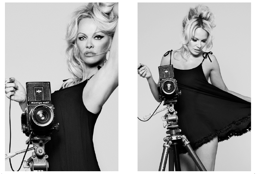 Pamela Anderson wearing a baby doll from her collection she designed for Coco de Mer