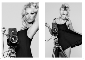 Pamela Anderson wearing a baby doll from her collection she designed for Coco de Mer
