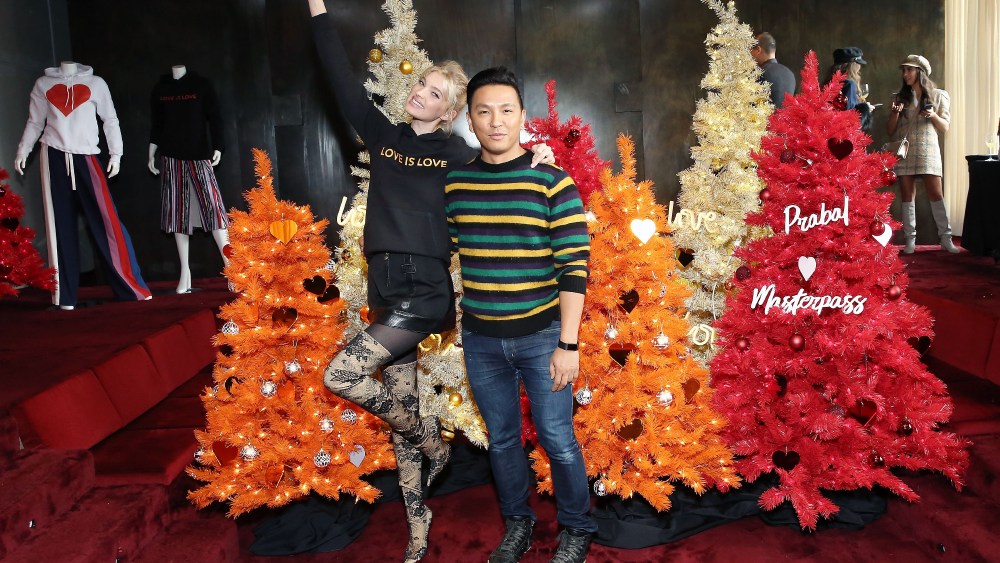 NEW YORK, NY - DECEMBER 14:  Model Elsa Hosk (L) and fashion designer Prabal Gurung attend the Prabal Gurung & Mastercard event celebrating the Love Is Love Collection at Spring Place on December 14, 2017 in New York City.  (Photo by Monica Schipper/Getty Images for IMG)