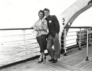 Elizabeth Taylor aboard the liner RMS Queen Mary with her first husband, hotel heir Conrad HiltonElizabeth Taylor - 1950