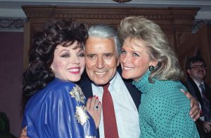 Actor John Forsythe is joined by "Dynasty" actresses Joan Collins, left, and Linda Evans, at a party celebrating the production of 150 episodes of the popular series, in Los Angeles
Dynastys 150th Episode Party 1986, Los Angeles, USA
