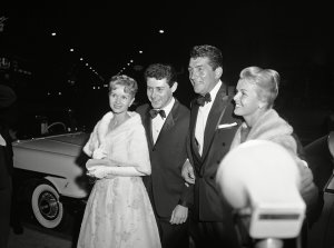 Debbie Reynolds, left, and her husband Eddie Fisher, center left, Dean Martin and his wife Jeanne, are shown arriving for the premiere of the film "Raintree County", Beverly Hills, CalifEddie Fisher and Debbie Reynolds 1957, Beverly Hills, USA