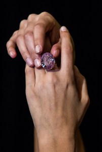 The Pink Star Diamond, which is valued at $60,000,000USD will be auctioned on April 4th in Hong Kong. The 59.60-carat oval mixed cut pink diamond is the largest 'Internally Flawless Fancy Vivid Pink' diamond that the Gemological Institue of America has ever graded.'The Pink Star' Diamond Sale photocall, Sotheby's, London, UK - 20 Mar 2017