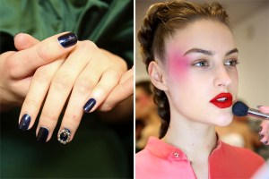 Lloyd Simmonds said Alexis Mabille wanted models to appear like a combination of Ò19th-century princess and sort of gangstaÓ for his couture show. The gangster element was introduced through bejeweled nail art. ÒThe makeup is not really so gangster,Ó Simmonds said, calling it instead Òsuper refined.Ó ÒItÕs just mostly about [a] gorgeous, really sophisticated, princess-y sort of done [look], with matte skin.Ó Working with MAC Cosmetics, he used on most modelsÕ lips Retro Matte Liquid Lipcolour in Feels So Grand. He also added a pinkish blusher (made by mixing two products) high up on their cheeks, brushed a tad on their eyelids and into hairlines. ThereÕs Òa nice, beautiful big brow Ð and thatÕs it,Ó he said.ÊÑ Jennifer Weil