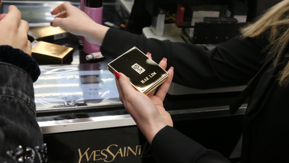 Engraving at the YSL pop-up shop.