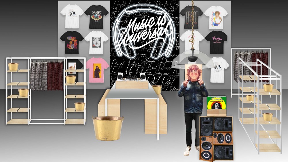 A rendering of the Music is Universal pop-up shop at Bloomingdale’s.