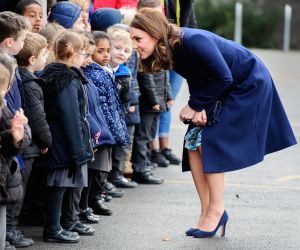 Catherine Duchess of Cambridge greets school children at Reach Academy Feltham
Duchess of Cambridge visit to Reach Academy Feltham, London, UK - 10 Jan 2018
The Duchess of Cambridge has been a patron of Place2Be since 2013, reflecting her interest in children's mental health and the importance of supporting children and families to give children the best possible start in life. Reach Academy opened in September 2012, and now serves pupils from Nursery through to year 12 in Secondary. It was founded on a belief that all young people, regardless of background, can achieve great things. The school's goal is to provide all pupils with the opportunity to go to university if they wish and to live happy, healthy and productive lives. It has created a community of pupils, parents and teachers united by the highest expectations of what every young person can achieve, and by the commitment to help young people to excel.