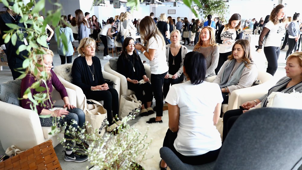 NEW YORK, NY - JANUARY 27:  Guests meditate at the in goop Health Summit on January 27, 2018 in New York City.  (Photo by Astrid Stawiarz/Getty Images for Goop)