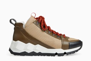 Pierre Hardy unleashed his inner child for fall, drawing inspiration from “boys toys” including his childhood favorite rally racing game. “Anything sporty with clean lines. It’s a very masculine collection,” he said. Styles included a new take on the Comet sneaker with an exaggerated, Ferrari red sock boots and a new sneaker/dress shoe hybrid in neoprene and leather done in varsity colors.  Tote bags and wallets came in a print resembling the checkerboard flag waved on the finish line.