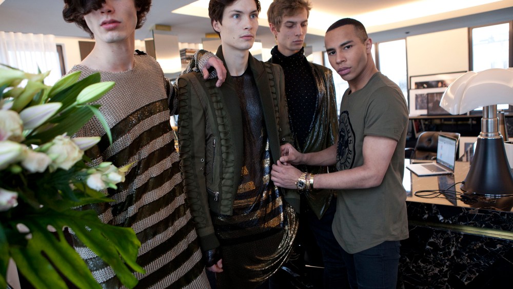 Olivier Rousteing and the model gang at Balmain.