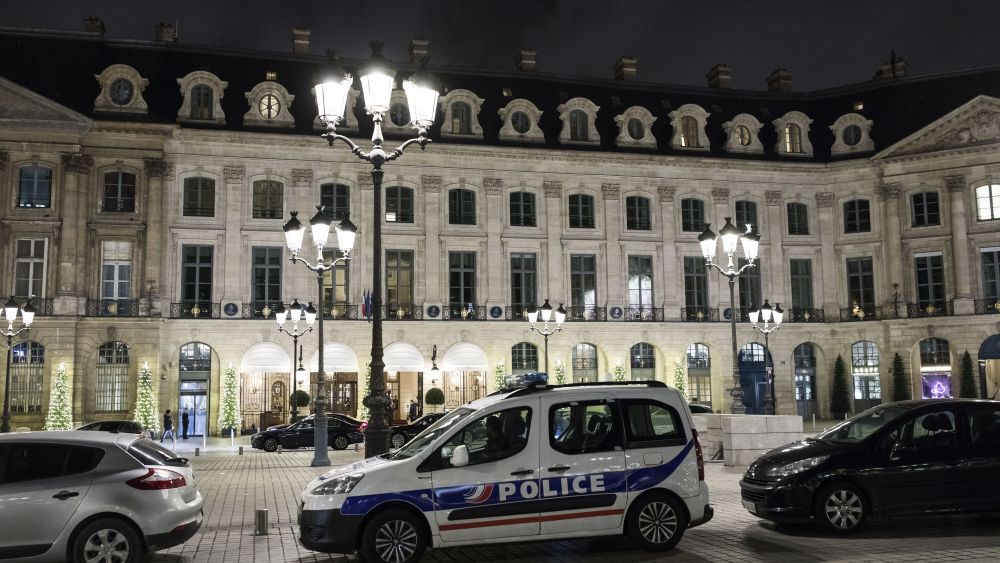 A police car is parked in front of the main entrance of the ritz where a burglary happened in Paris, France, 10 January 2018. According to latest reports, several millions in jewelry were stolen by a group of five individuals among which three were arrested and 2 fled on a scooter.Ritz Carlton hotel in Paris robbed, France - 10 Jan 2018