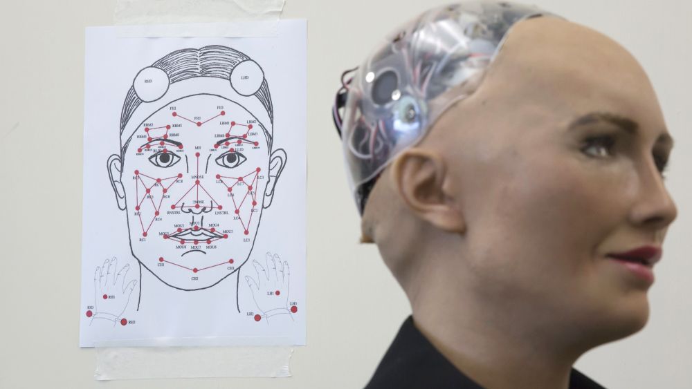 This, photo shows Hanson Robotics' flagship robot Sophia, a lifelike robot powered by artificial intelligence, on display the company's office in Hong Kong. Sophia is a creation of the Hong Kong-based startup working on bringing humanoid robots to the marketplace. Founder David Hanson envisions a future in which AI-powered robots evolve to become "super-intelligent genius machines" that can help solve mankind's most challenging problemsRobot Designer, Hong Kong, Hong Kong - 28 Sep 2017