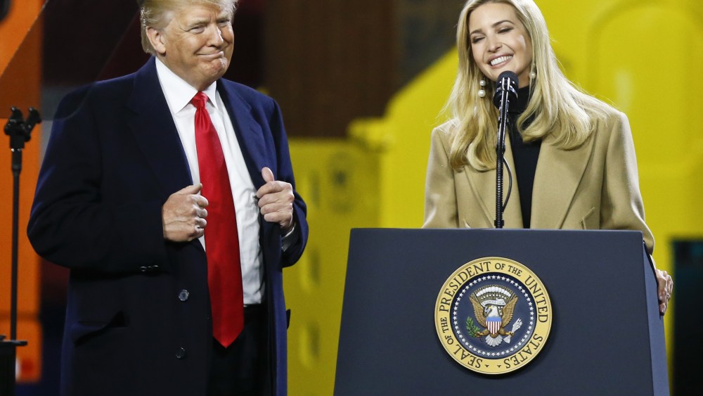 Donald Trump, Ivanka Trump. President Donald Trump, left, stands beside his daughter Ivanka Trump as she makes remarks at H&K Equipment, Inc. on in Coraopolis, PaTrump, Coraopolis, USA - 18 Jan 2018